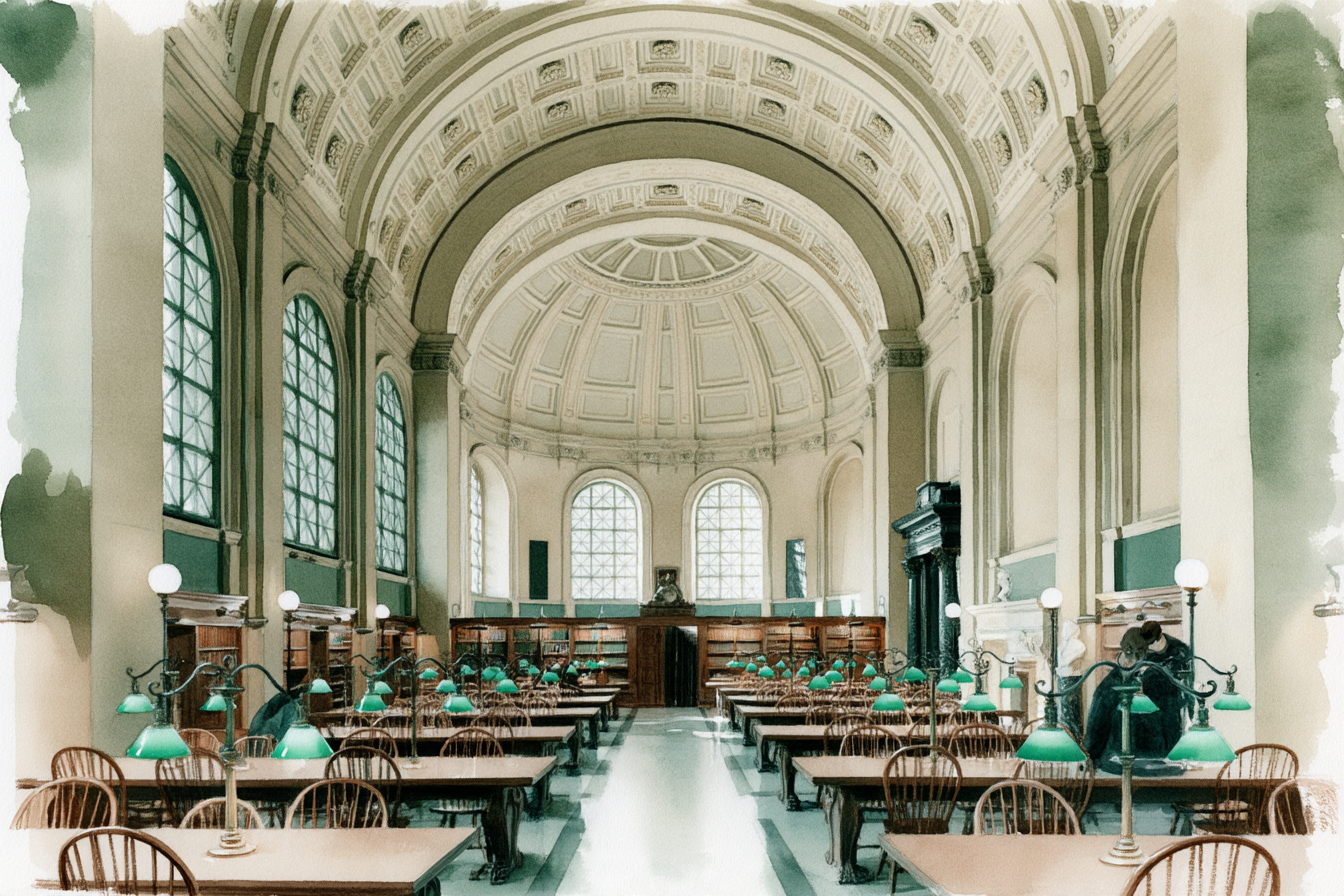 A grand library reading room